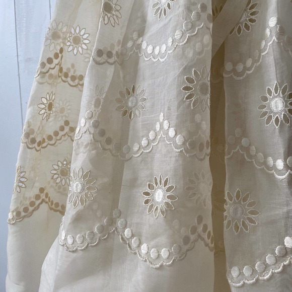 1950s Sheer Eyelet Embroidered Organza Party Dress Rounded Collar Satin Buttons - Picture 10 of 12